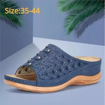 Новые резные большие женские тапочки, легкие тапочки на наклонном каблуке и толстой подошве, женская обувь 40