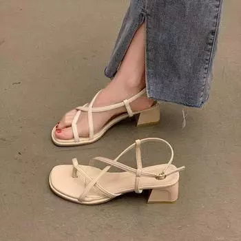 Новые римские сандалии для женщин, летний стиль феи 2025, новые модные босоножки высокого класса на толстом каблуке среднего размера I 35 чёрный