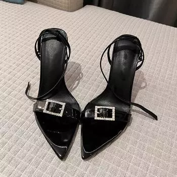 Новые римские сандалии со стразами, открытые летние женские туфли на шпильках и каблуках с острым носком 34