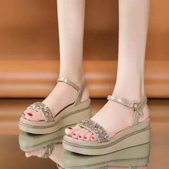 Новые римские туфли с тонким ремешком, женские сандалии на танкетке с открытым носком, летние модные повседневные элегантные модные туфли на высоком каблуке, НЕТ:805 35