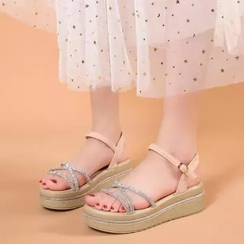 Новые римские туфли с тонким ремешком, женские сандалии на танкетке с открытым носком, летние модные повседневные элегантные модные туфли на высоком каблуке, НЕТ:803 35