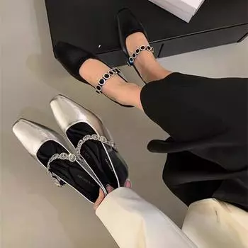 Новые роскошные элегантные бархатные балетки с квадратным носком и пряжкой из стразов, женские вечерние туфли с кристаллами от бренда 35
