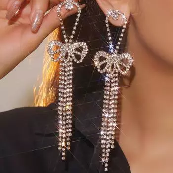 Новые роскошные блестящие длинные серьги со стразами для женщин, изысканные серьги в форме бабочек, свадебные серьги