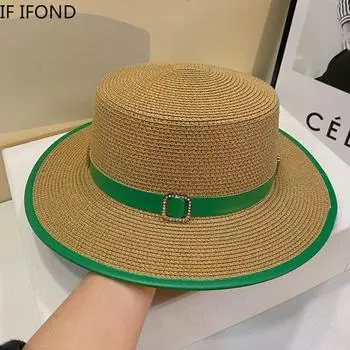 Новые роскошные брендовые соломенные шляпы с плоским верхом для женщин, весна-лето, уличные пляжные шляпы от солнца, элегантные женские праздничные шляпы с козырьком 56-58CM