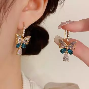 Новые роскошные цветные серьги-капли с цирконием и бабочкой для женщин, новые модные серьги, ювелирные изделия, аксессуары для вечеринок золотой