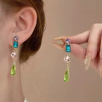 Новые роскошные цветные женские серьги-джокеры с геометрическим цирконием и кисточками в виде капель воды
