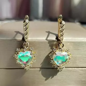 Новые роскошные градиентные цветные серьги с цирконием в форме сердца для женщин и девочек, модные серьги золотого цвета, вечерние ювелирные аксессуары золотой