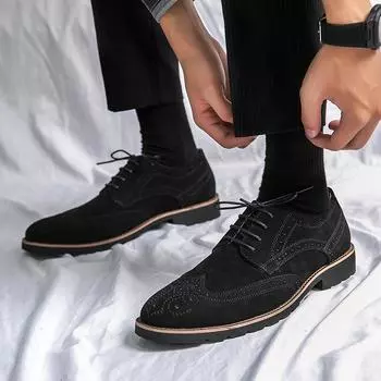 Новые роскошные кожаные туфли ручной работы для мужчин ретро резные броги мужские замшевые кожаные повседневные туфли оксфорды на шнуровке 37 чёрный