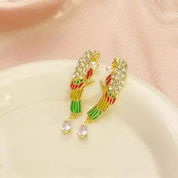 Новые роскошные красочные серьги-джокеры с цирконом и инкрустацией в виде птицы-попугая, женские серьги-джокеры