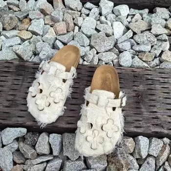 Новые роскошные модные женские замшевые мюли тапочки с пробковой стелькой сандалии поддержка открытый пляж комфорт обувь Zapatos Mujer 40 белый