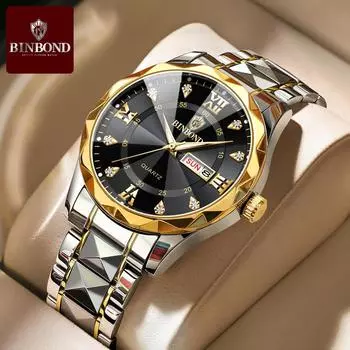 Новые роскошные мужские часы TOP Brand с коробкой BINBOND B2521 Мужские кварцевые часы