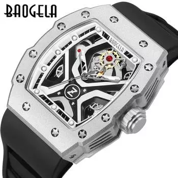 Новые роскошные мужские часы ТОП-бренда Baogela Bar Barrel Часы с силиконовым клеем Ночные полые поверхности в мотоциклетном стиле Спортивные мужские кварцевые часы