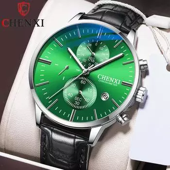 Новые роскошные мужские часы топ-бренда с коробкой, мужские многофункциональные часы с кожаным ремешком и календарем, водонепроницаемые мужские кварцевые часы белый