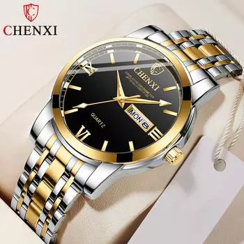 Новые роскошные мужские часы топ-бренда с коробкой, деловые мужские кварцевые часы с двойным календарем, светящиеся водонепроницаемые мужские часы