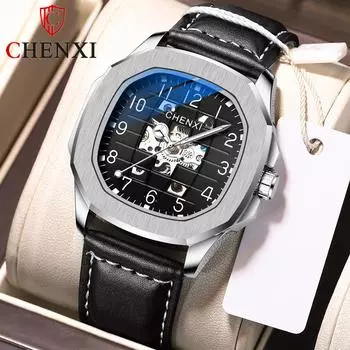 Новые роскошные мужские часы ТОП-бренда с коробкой, квадратные часы, водонепроницаемые светящиеся автоматические полые мужские механические часы