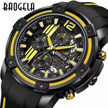 Новые роскошные мужские часы топ-бренда с коробкой BAOGELA, мужские многофункциональные водонепроницаемые кварцевые часы с большим циферблатом и полым корпусом