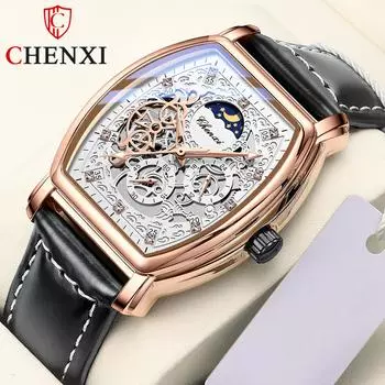 Новые роскошные мужские часы ТОП-бренда с коробкой Sun Moon Star Wine Barrel, мужские светящиеся полые автоматические мужские механические часы белый