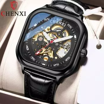 Новые роскошные мужские часы ТОП-бренда с коробкой, мужские квадратные модные автоматические мужские водонепроницаемые мужские механические часы