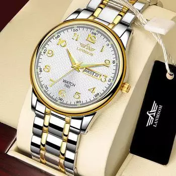 Новые роскошные мужские часы высшего бренда с коробкой, деловые водонепроницаемые мужские кварцевые часы с двойным календарем
