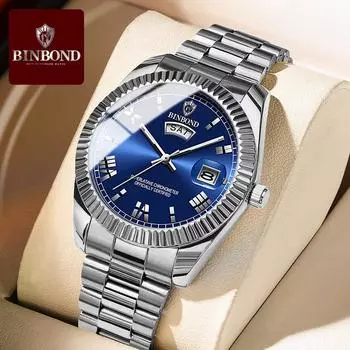 Новые роскошные мужские часы высшего бренда с коробкой, немеханические водонепроницаемые деловые мужские кварцевые часы