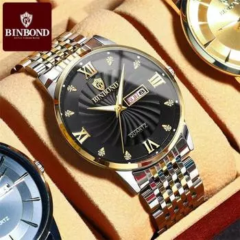Новые роскошные мужские часы высшего бренда с коробкой, водонепроницаемые деловые мужские кварцевые часы
