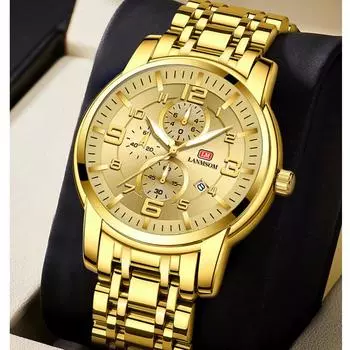 Новые роскошные мужские часы высшего бренда с коробкой, водонепроницаемые мужские кварцевые часы с простым календарем