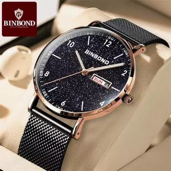 Новые роскошные мужские часы высшего бренда с коробкой, водонепроницаемые ультратонкие мужские кварцевые часы