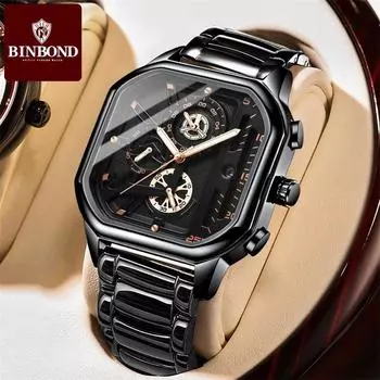 Новые роскошные мужские часы высшего бренда с квадратным стальным ремнем в коробке, мужские кварцевые часы