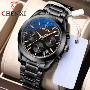 Новые роскошные мужские часы высшего бренда со стальным ремешком в коробке, многофункциональные часы, мужские кварцевые часы зелёный