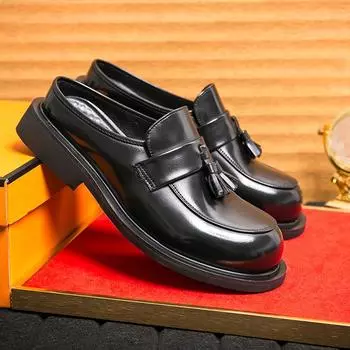 Новые роскошные мужские мокасины, модные кожаные полуботинки для мужчин, летние дышащие однотонные мужские повседневные туфли, формальные мокасины 38 чёрный