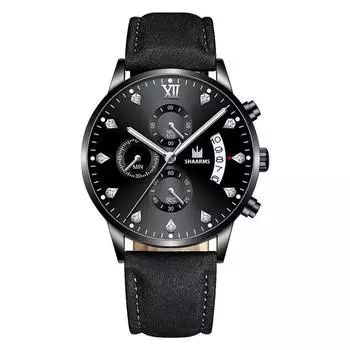 Новые роскошные мужские наручные часы кварцевые часы с кристальным циферблатом бизнес кожаный ремешок хронограф календарь 9