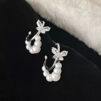 Новые роскошные серьги-бабочки со стразами, жемчугом и С-образными серьгами