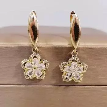 Новые роскошные серьги-капли с цветком циркона для женщин, модные серьги золотого цвета, ювелирные изделия, аксессуары для свадебной вечеринки золотой