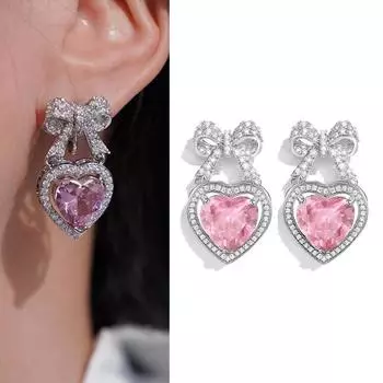 Новые роскошные серьги-капли с кристаллами и сердечками для женщин, модные серьги-подвески с бантом, ювелирные изделия, подарок