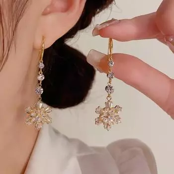Новые роскошные серьги-капли со снежинками и цирконием для женщин, модные серьги-крючки золотого цвета, ювелирные изделия, аксессуары для вечеринок золотой