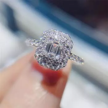 Новые роскошные серебряные женские кольца геометрической формы, модные роскошные свадебные аксессуары для помолвки, блестящие ювелирные изделия из камня CZ 8