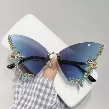 Новые роскошные солнцезащитные очки без оправы с защитой от голубого света и бабочкой, женские модные уникальные уличные очки для защиты глаз, очки с бриллиантами