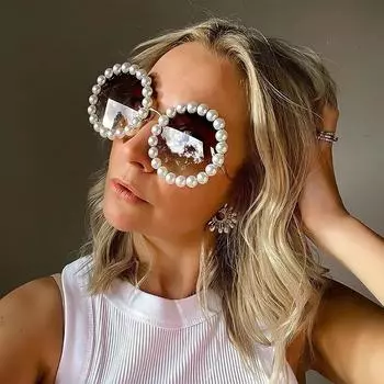 Новые роскошные солнцезащитные очки с жемчугом, женские модные круглые солнцезащитные очки в металлической оправе, брендовые дизайнерские солнцезащитные очки с градиентом из искусственного жемчуга UV400 розовый