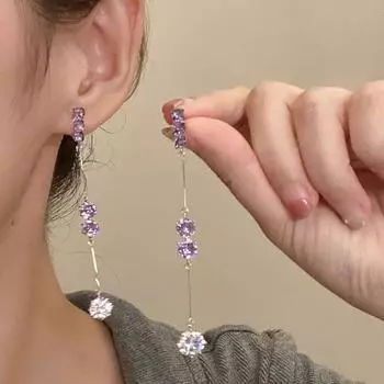Новые роскошные темпераментные серьги с длинными кисточками и супер феями фиолетового циркона для женщин