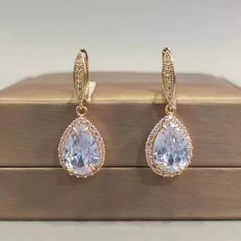 Новые роскошные висячие серьги с каплями белой воды и кубическим цирконием для женщин, элегантные свадебные украшения золотой