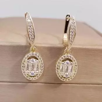 Новые роскошные висячие серьги с овальным вырезом и цирконием для женщин, модные серьги золотого цвета, ювелирные изделия, свадебные изысканные аксессуары белый