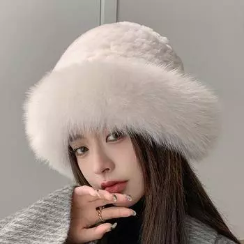 Новые роскошные вязаные шапки из настоящего натурального меха лисы, женские однотонные шапки из меха кролика Рекс, зимняя женская модная меховая шапка для вечеринки 55cm-61cm белый