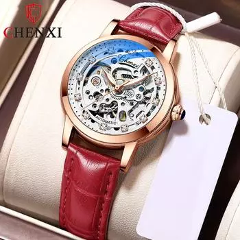 Новые роскошные женские часы топ-бренда с коробкой, женские модные водонепроницаемые автоматические полые женские механические часы