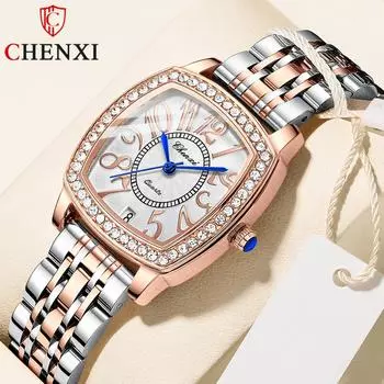 Новые роскошные женские часы топ-бренда с коробкой, квадратные модные часы, женские водонепроницаемые часы с календарем, женские кварцевые часы