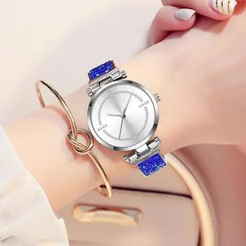 Новые роскошные женские часы высшего бренда с коробкой, водонепроницаемые модные женские кварцевые часы 215mm синий