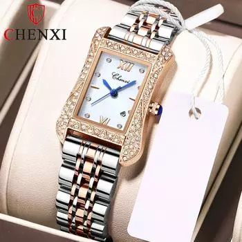 Новые роскошные женские часы высшего бренда с кожаной коробкой, квадратные женские кварцевые часы красный