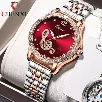 Новые роскошные женские часы высшего бренда со стальным ремешком в коробке, модные водонепроницаемые женские механические часы красный
