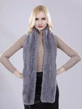 Новые роскошные женские шарфы из 100% натурального меха кролика Рекс, модные длинные вязаные шарфы из натурального меха для русских женщин, зимние меховые шарфы 170cm x 13cm серый