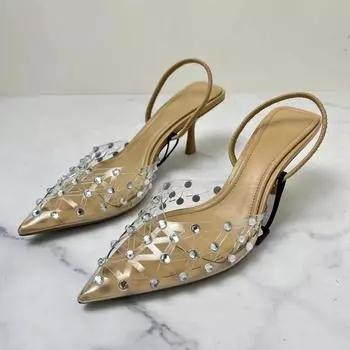 Новые роскошные женские туфли на высоком каблуке ZA Baotou ПВХ прозрачные босоножки на тонком каблуке Water Diamond Style универсальные босоножки на высоком каблуке 35 прозрачный