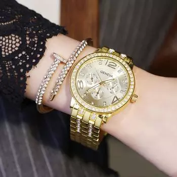 Новые роскошные золотые деловые классические наручные часы с тремя глазами, модные мужские брендовые часы с календарем, кварцевые, с бриллиантами, из нержавеющей стали, женские, с кристаллами серебряный